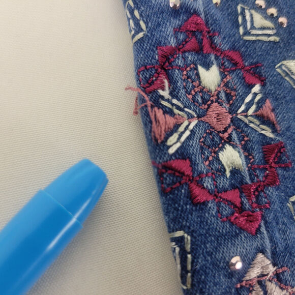 New Directions Jeans Womens 8 Blue Mid Rise Embroidered Girlfriend Pull On Denim - Picture 13 of 16